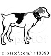 Clipart Of A Retro Vintage Black And White Dog Standing Royalty Free Vector Illustration