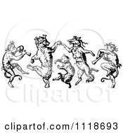 Poster, Art Print Of Retro Vintage Black And White Monkeys Cat And Foxes Dancing