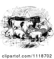 Poster, Art Print Of Retro Vintage Black And White Livestock Farm Animals