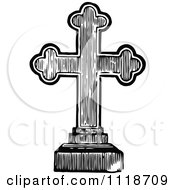 Poster, Art Print Of Retro Vintage Black And White Cross Tombstone