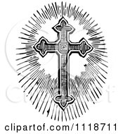 Clipart Of A Retro Vintage Black And White Cross And Light Royalty Free Vector Illustration