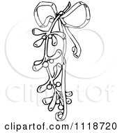 Clipart Of A Retro Vintage Black And White Christmas Mistletoe And Ribbon Royalty Free Vector Illustration by Prawny Vintage