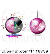 Poster, Art Print Of Music Notes And Disco Balls With A Vinyl Record