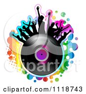 Poster, Art Print Of Silhouetted Dancers On A Vinyl Record With Rainbow Grunge