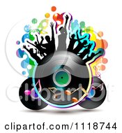 Clipart Of Silhouetted Dancers On A Vinyl Record With Music Notes 3 Royalty Free Vector Illustration by merlinul #COLLC1118744-0175