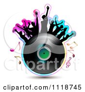 Clipart Of Silhouetted Dancers On A Vinyl Record With Music Notes 2 Royalty Free Vector Illustration