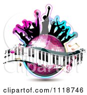 Clipart Of Silhouetted Dancers On A Disco Ball With A Keyboard And Music Notes Royalty Free Vector Illustration by merlinul #COLLC1118746-0175