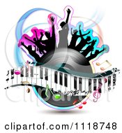 Poster, Art Print Of Silhouetted Dancers On A Vinyl Record With A Keyboard And Music Notes 3