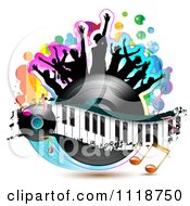 Clipart Of Silhouetted Dancers On A Vinyl Record With A Keyboard And Music Notes 1 Royalty Free Vector Illustration by merlinul #COLLC1118750-0175