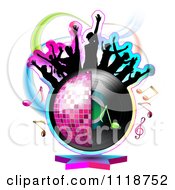 Poster, Art Print Of Silhouetted Dancers On A Half Disco Ball And Record Album With Music Notes