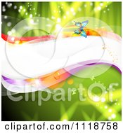 Poster, Art Print Of Wave And Butterflies On Green