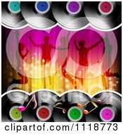Clipart Of Silhouetted Dancers With Vinyl Records And Music Notes Royalty Free Vector Illustration