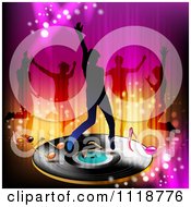 Poster, Art Print Of Silhouetted Dancers With One On A Vinyl Record With Music Notes