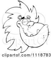 Cartoon Of An Outlined Grinning Male Lion Face Royalty Free Vector Clipart by Hit Toon