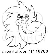 Poster, Art Print Of Outlined Grinning Male Lion Face