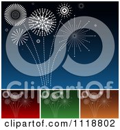Poster, Art Print Of White Fireworks Bursting In Blue Red Green And Orange Skies