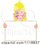 Happy Blond Woman Holding A Sign