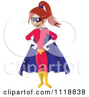 Cartoon Of A Happy Super Woman In A Blue Cape And Red Suit Royalty Free Vector Clipart by Paulo Resende #COLLC1118838-0047