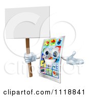 Happy Touch Screen Cell Phone Holding A Sign