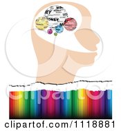 Poster, Art Print Of Profiled Head With Money Globes Over Colors
