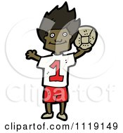 Vector Cartoon Of A Black Soccer Player Boy Holding Up A Ball Royalty Free Clipart Graphic by lineartestpilot