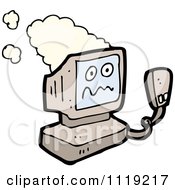 Cartoon Of A Crashing Old Desktop Computer Royalty Free Vector Clipart