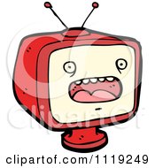 Cartoon Of A Red Box TV Character 3 Royalty Free Vector Clipart by lineartestpilot