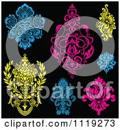 Poster, Art Print Of Blue Pink And Yellow Victorian Floral Damask Design Elements