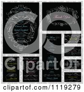 Poster, Art Print Of White Ornate Swirl Invitation Designs With Neon Sample Text On Black