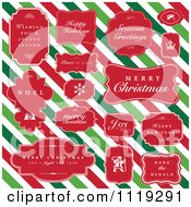 Christmas Greetings In Red Frames Over Diagonal Stripes