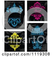 Poster, Art Print Of Dark Grungy Backgrounds With Blue Pink And Yellow Text And Floral Designs