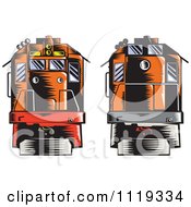 Poster, Art Print Of Retro Woodcut Diesel Trains Shown Front And Back
