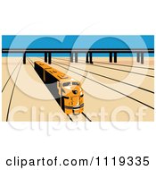 Poster, Art Print Of Retro Diesel Train On Tracks Near A Viaduct