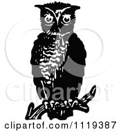 Clipart Of A Retro Vintage Black And White Perched Owl 2 Royalty Free Vector Illustration