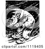 Poster, Art Print Of Retro Vintage Black And White Man Snowshoeing Through A Winter Night