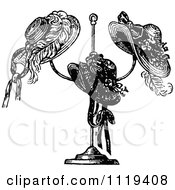 Clipart Of Retro Vintage Black And White Ladies Hats On A Stand Royalty Free Vector Illustration