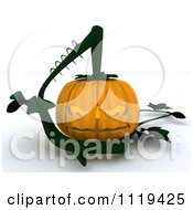 Poster, Art Print Of 3d Halloween Jackolantern Pumpkin On A Vine