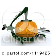 Clipart Of A 3d Halloween Jackolantern Pumpkin On A Vine Royalty Free CGI Illustration