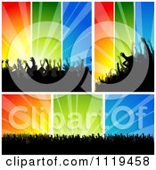 Poster, Art Print Of Silhouetted Crowds At Concerts Or Dances Over Colorful Rays