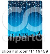 Poster, Art Print Of Silhouetted Dancing Party Crowd Under Blue Rays And Sparkles
