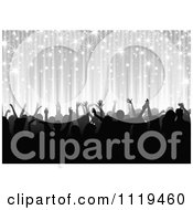 Poster, Art Print Of Silhouetted Dancing Party Crowd Under Silver Rays And Sparkles