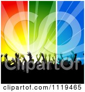 Poster, Art Print Of Silhouetted Crowd At A Concert Or Dance Over Colorful Rays 1