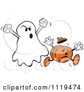 Halloween Ghost Spooking A Jackolantern