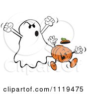 Halloween Ghost Frighteneing A Jackolantern