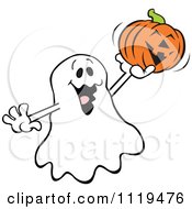 Poster, Art Print Of Halloween Ghost Holding Up A Jackolantern