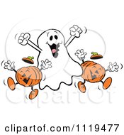 Poster, Art Print Of Happy Halloween Ghost With Jackolanterns