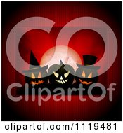 Clipart Of A Red Halloween Background With Jackolanterns And Full Moon Royalty Free Vector Illustration