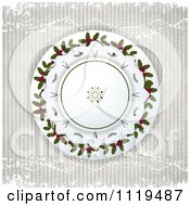 Poster, Art Print Of Christmas Background Of Holly In A Circle On Snowflakes And Stripes