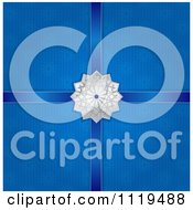 Poster, Art Print Of Silver Christmas Snowflake Star With Ribbons On Blue