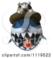 Clipart Of A 3d Pirate Shark About To Eat A Fat Fish Royalty Free CGI Illustration